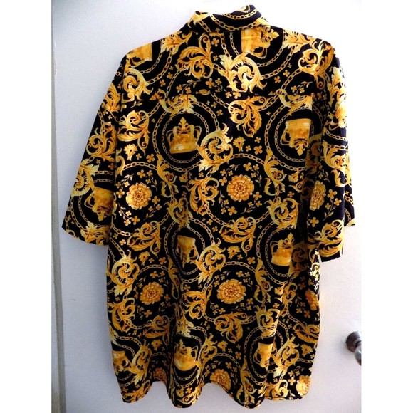 NEW Baroque Gold Crown Medusa Italian Designer Style Mens Shirt Size 3X - Picture 2 of 5